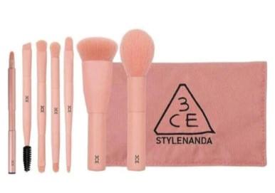 裸粉色8件化妝掃套裝 (布袋裝)